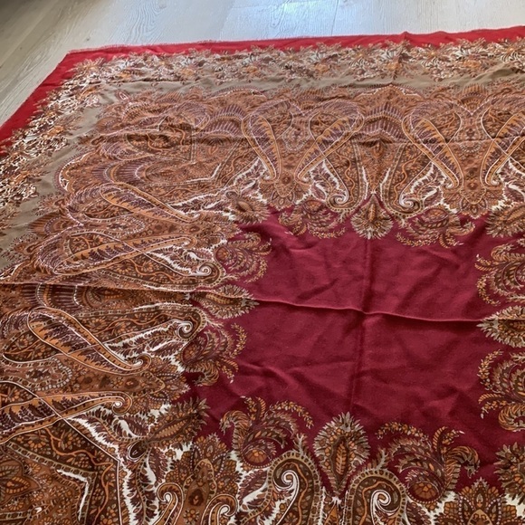 Wool blanket scarf wrap floral maroon red brown made in Italy art to wear - Picture 8 of 8